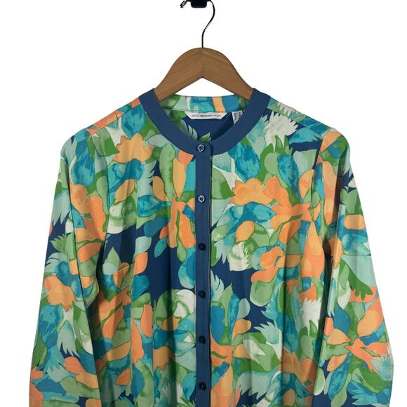 Isaac Mizrahi Live Top Women 6 NWOT Blue Button Up Floral Long Sleeve Modest - Picture 3 of 7